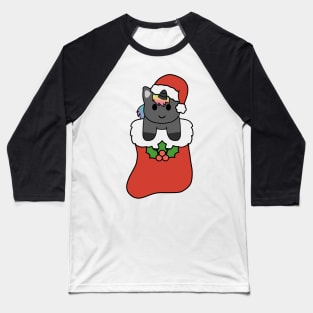 Christmas Black Rainbow Unicorn Stocking Baseball T-Shirt